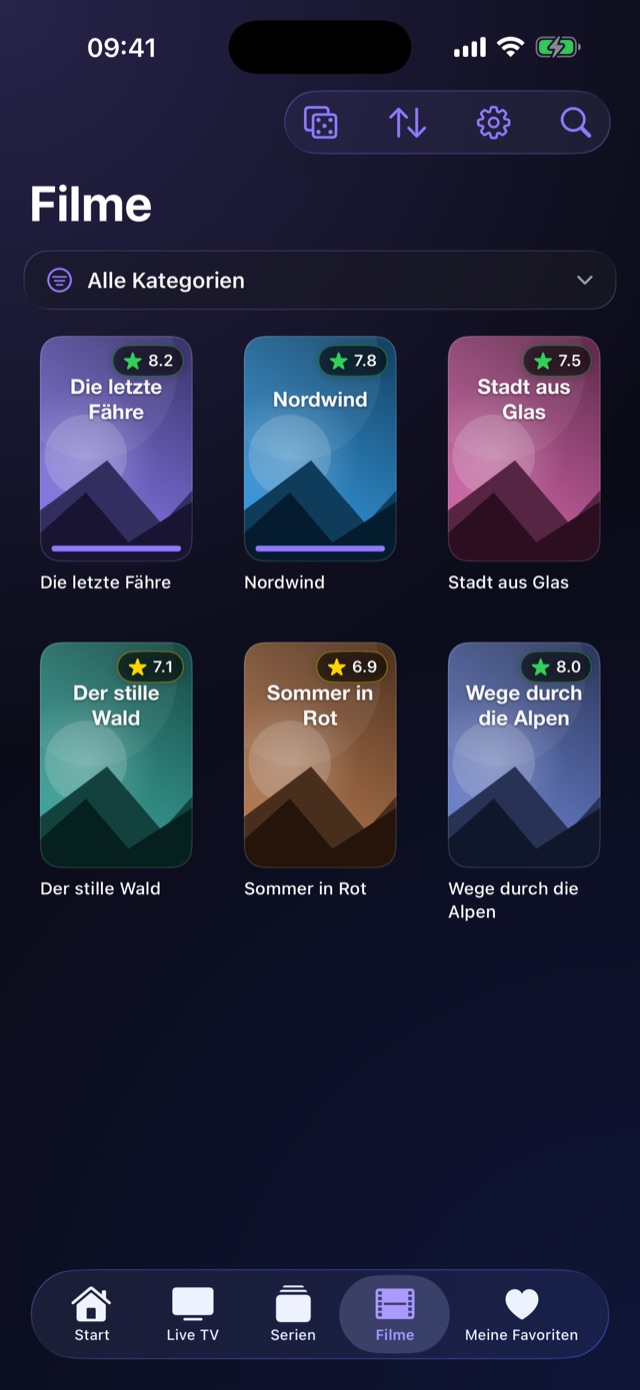 Filmübersicht als Raster mit Covern